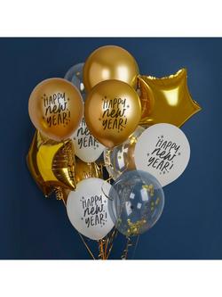 Hootyballoo Happy New Year Balloons, Pack of 12, Gold/White - view 2, Multi Gold
