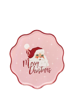 Hootyballoo Vintage Santa Paper Plates, Pack of 8, Red And Pink