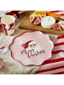 Hootyballoo Vintage Santa Paper Plates, Pack of 8 - view 2, Red And Pink