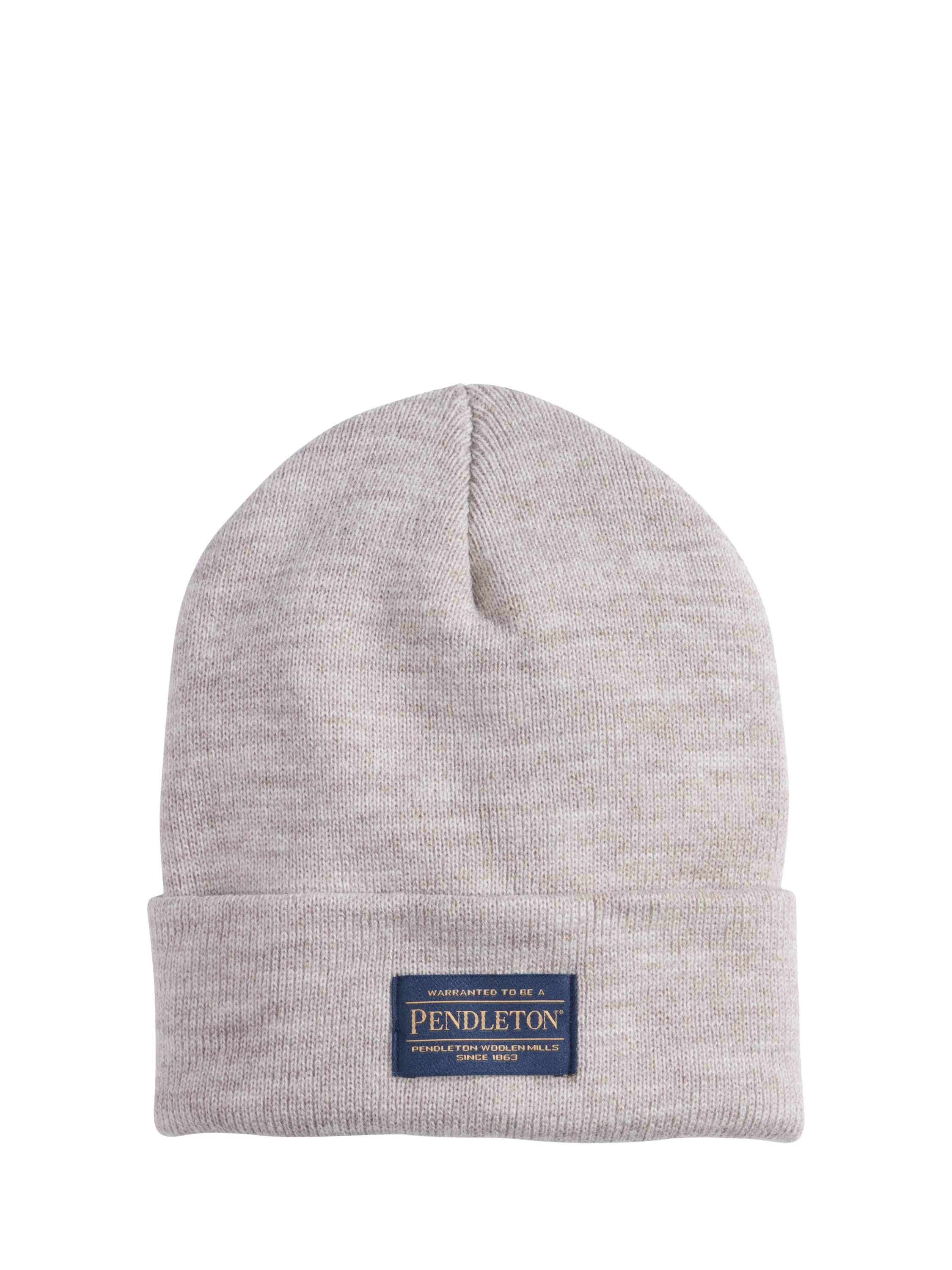 Product image 1 of 2, which shows Pendleton Rib Knit Logo Patch Beanie Hat, Oatmeal Heather