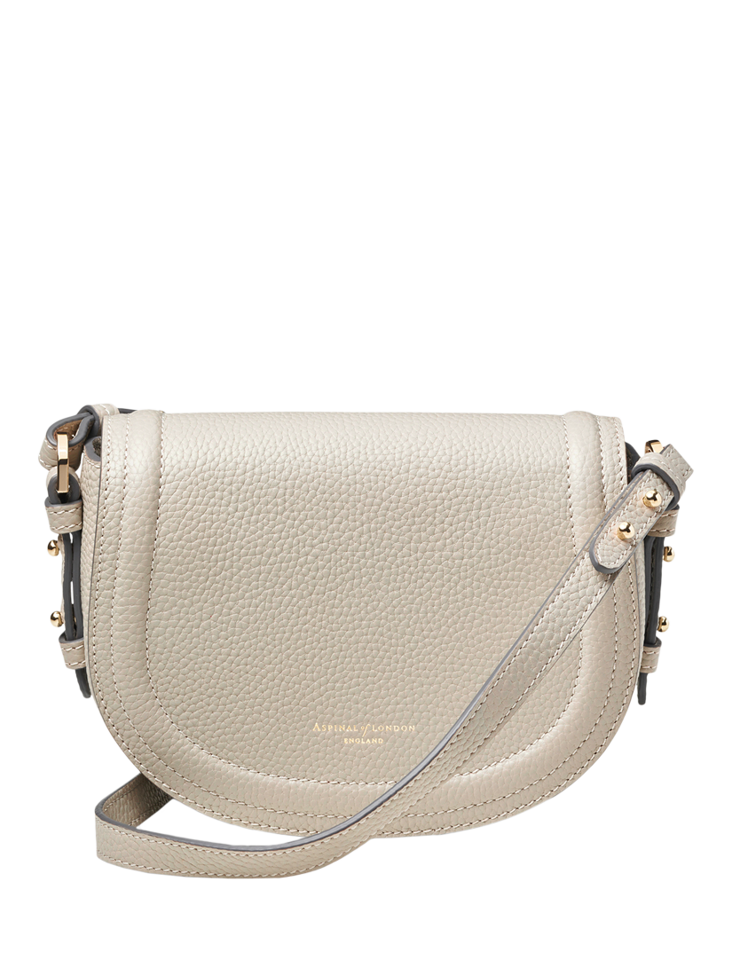 Product image 1 of 6, which shows Aspinal of London Stella Leather Satchel Bag, Dove Grey