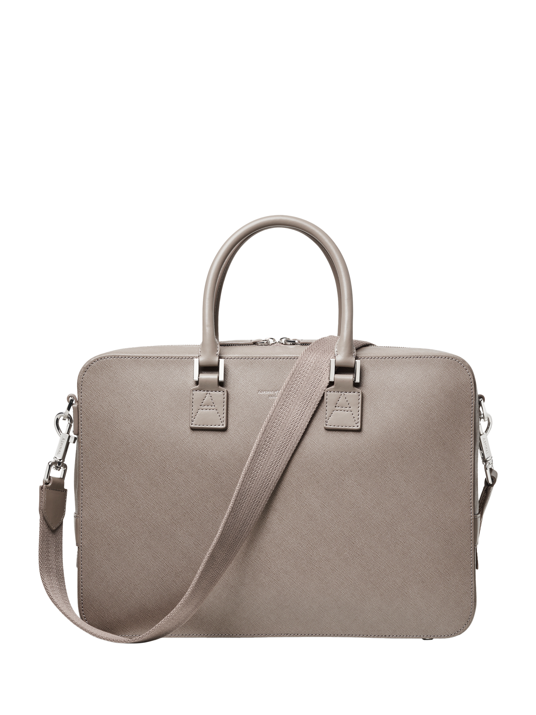 Product image 1 of 6, which shows Aspinal of London Mount Street Leather Laptop Briefcase Bag, Warm Grey