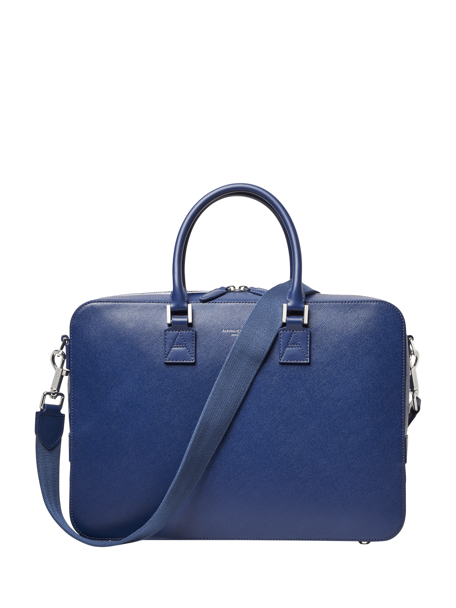 Product image 1 of 6, which shows Aspinal of London Mount Street Leather Laptop Briefcase Bag, Caspian Blue