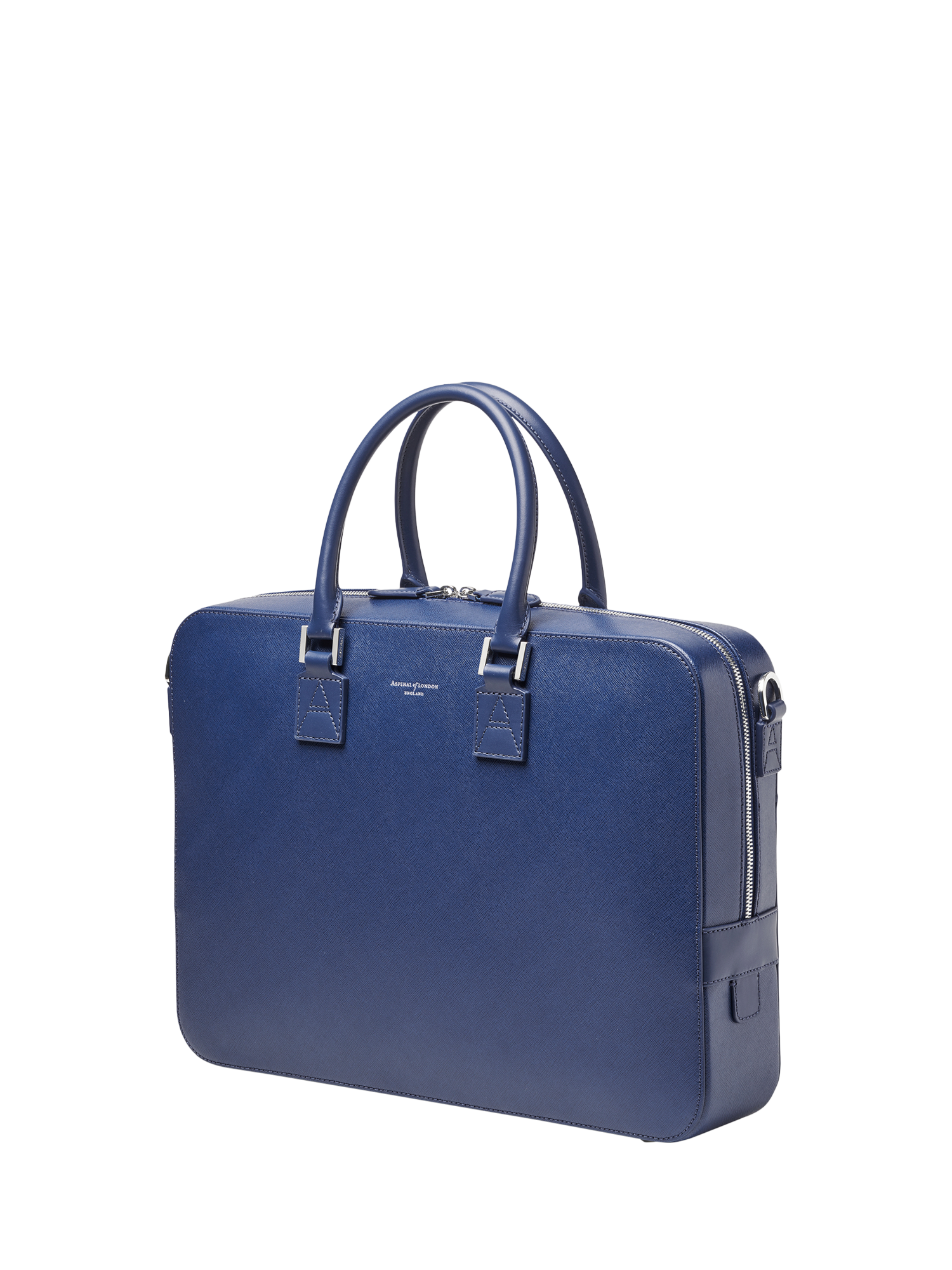 Product image 4 of 6, which shows Aspinal of London Mount Street Leather Laptop Briefcase Bag, Caspian Blue