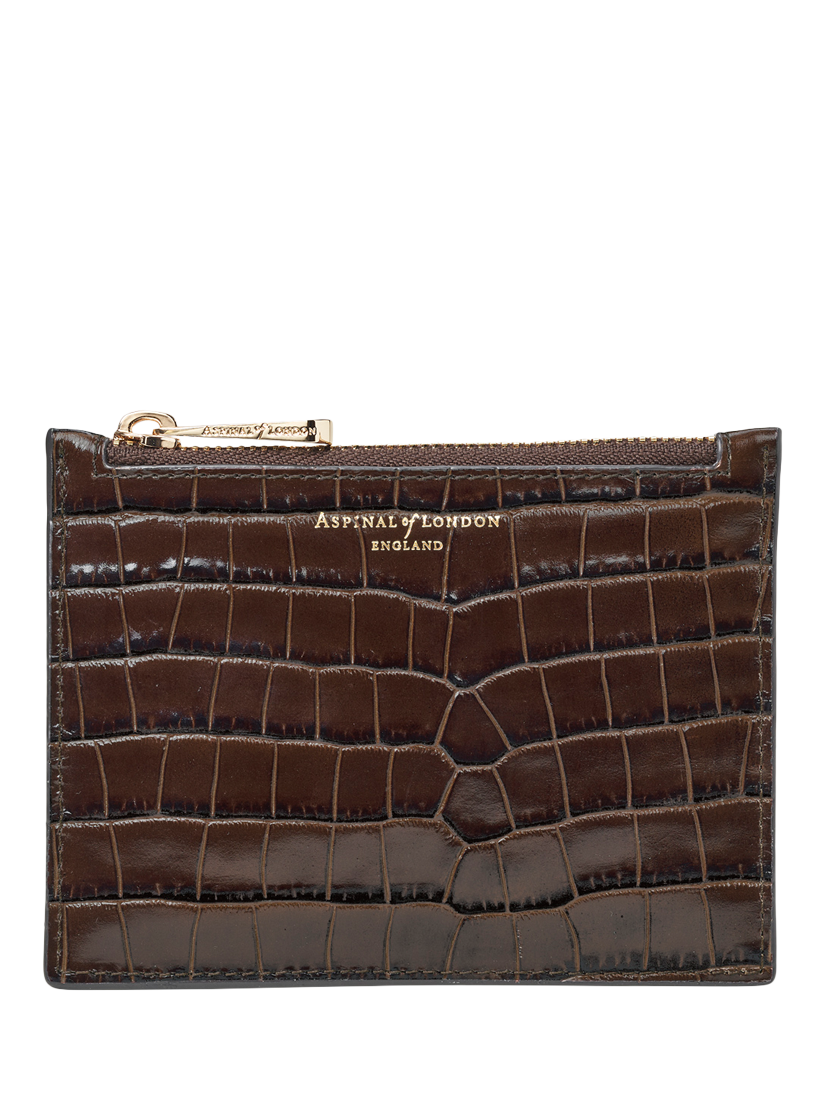 Aspinal of London Small Essential Flat Leather Pouch, Chocolate