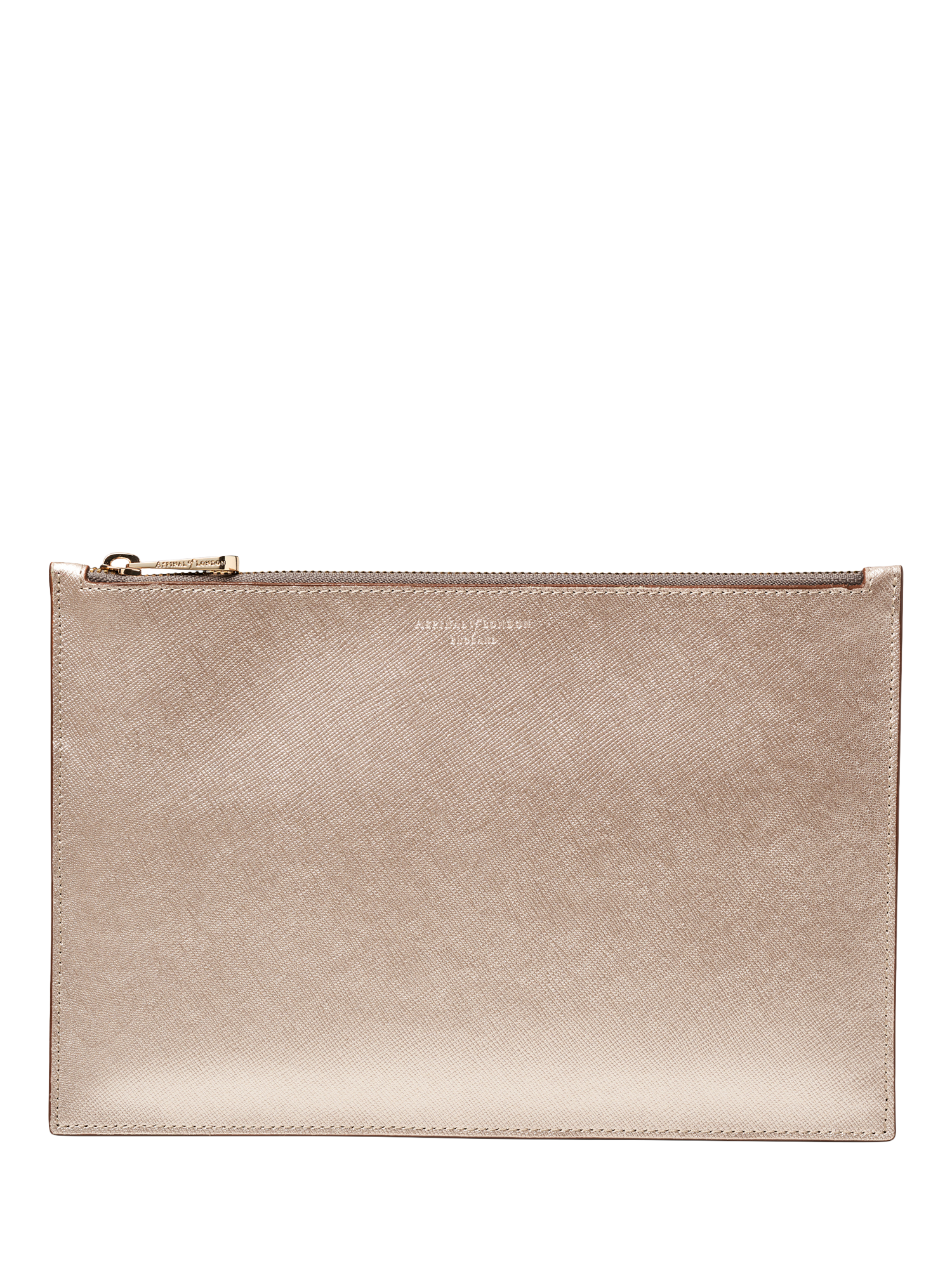 Product image 1 of 3, which shows Aspinal of London Large Essential Flat Leather Pouch, Champagne