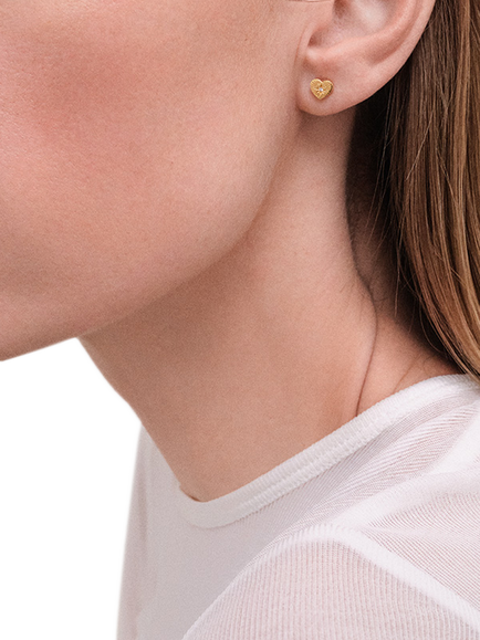 Astley Clarke Heart Stud Earrings, Gold - view 2, Gold