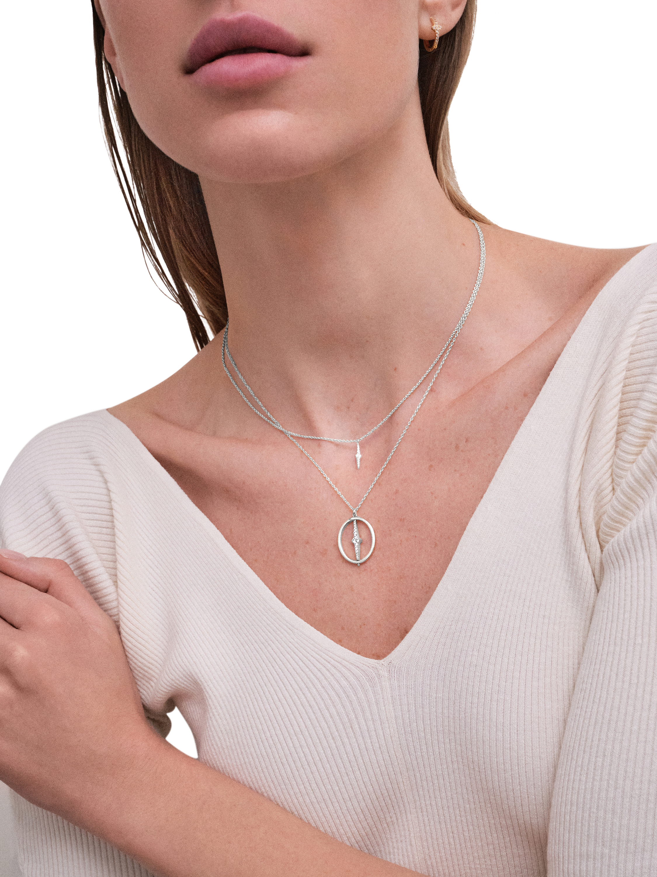 Product image 2 of 2, which shows Astley Clarke Sapphire Sunrise Spinner Necklace, Silver