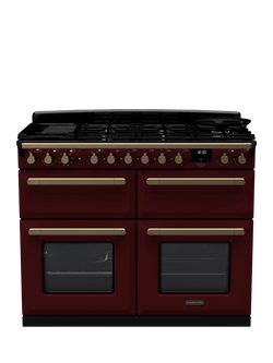 Rangemaster Estel Deluxe 110cm Dual Fuel Range Cooker with Gas Hob, Bordeaux/Antique Brass