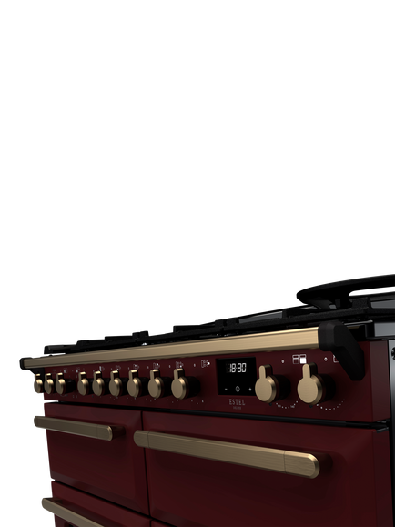 Rangemaster Estel Deluxe 110cm Dual Fuel Range Cooker with Gas Hob - view 2, Bordeaux/Antique Brass