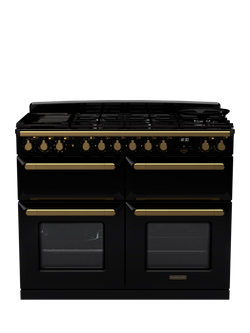 Rangemaster Estel Deluxe 110cm Dual Fuel Range Cooker with Gas Hob, Black/Antique Brass