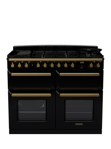 Rangemaster Estel Deluxe 110cm Dual Fuel Range Cooker with Gas Hob, Black/Antique Brass