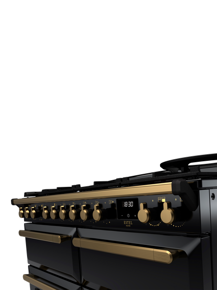 Rangemaster Estel Deluxe 110cm Dual Fuel Range Cooker with Gas Hob - view 2, Black/Antique Brass