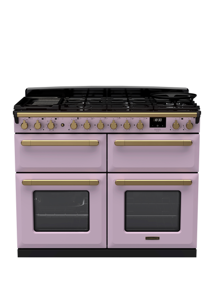 Rangemaster Estel Deluxe 110cm Dual Fuel Range Cooker with Gas Hob, Heather/Antique Brass