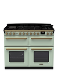 Rangemaster Estel Deluxe 110cm Dual Fuel Range Cooker with Gas Hob, Mint/Antique Brass