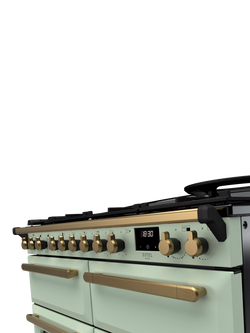 Rangemaster Estel Deluxe 110cm Dual Fuel Range Cooker with Gas Hob - view 2, Mint/Antique Brass
