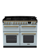 Rangemaster Estel Deluxe 110cm Dual Fuel Range Cooker with Gas Hob, Misty Blue/Antique Brass