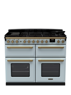 Rangemaster Estel Deluxe 110cm Dual Fuel Range Cooker with Gas Hob, Misty Blue/Antique Brass