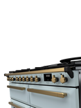 Rangemaster Estel Deluxe 110cm Dual Fuel Range Cooker with Gas Hob, Misty Blue/Antique Brass