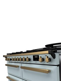 Rangemaster Estel Deluxe 110cm Dual Fuel Range Cooker with Gas Hob - view 2, Misty Blue/Antique Brass