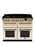Rangemaster Estel Deluxe 110cm Dual Fuel Range Cooker with Gas Hob, Pale Creamantique Brass