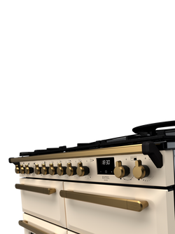 Rangemaster Estel Deluxe 110cm Dual Fuel Range Cooker with Gas Hob - view 2, Pale Creamantique Brass
