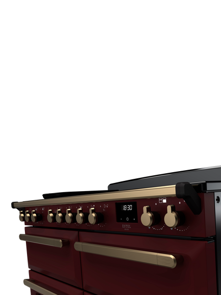 Rangemaster Estel Deluxe 110cm Electric Range Cooker with Induction Hob - view 2, Bordeaux/Antique Brass