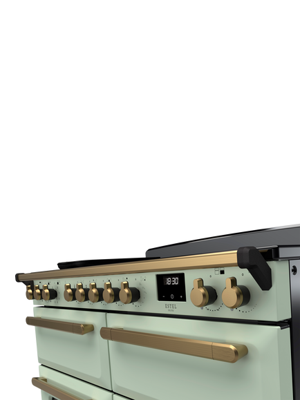 Rangemaster Estel Deluxe 110cm Electric Range Cooker with Induction Hob - view 2, Mint/Antique Brass