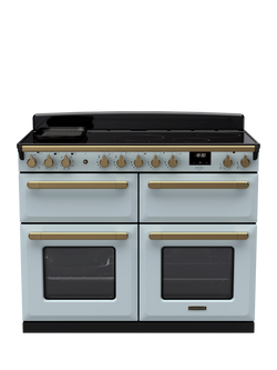 Rangemaster Estel Deluxe 110cm Electric Range Cooker with Induction Hob, Misty Blue/Antique Brass