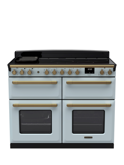 Rangemaster Estel Deluxe 110cm Electric Range Cooker with Induction Hob, Misty Blue/Antique Brass