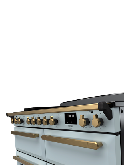 Rangemaster Estel Deluxe 110cm Electric Range Cooker with Induction Hob - view 2, Misty Blue/Antique Brass