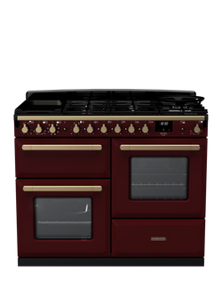 Rangemaster Estel Deluxe 110cm Dual Fuel Range Cooker with Gas Hob, Bordeaux/Antique Brass