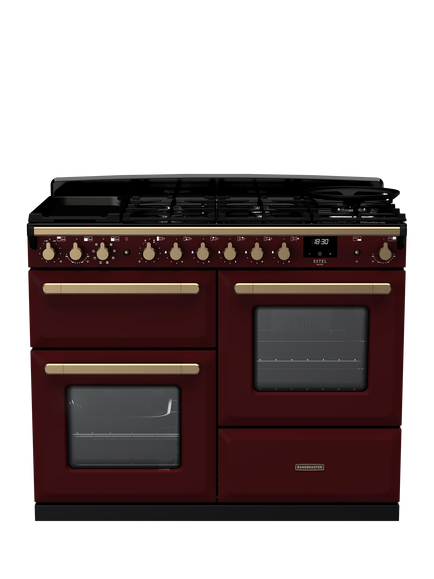 Rangemaster Estel Deluxe 110cm Dual Fuel Range Cooker with Gas Hob, Bordeaux/Antique Brass