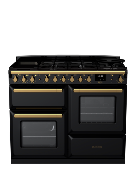 Rangemaster Estel Deluxe 110cm Dual Fuel Range Cooker with Gas Hob, Black
