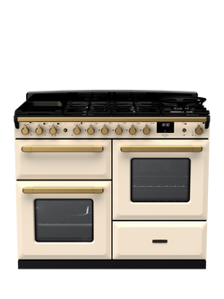 Rangemaster Estel Deluxe 110cm Dual Fuel Range Cooker with Gas Hob, Pale Cream/Antique Brass
