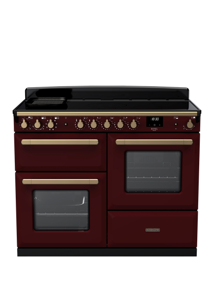 Rangemaster Estel Deluxe 110cm Electric Fuel Range Cooker with Induction Hob, Bordeaux/Antique Brass