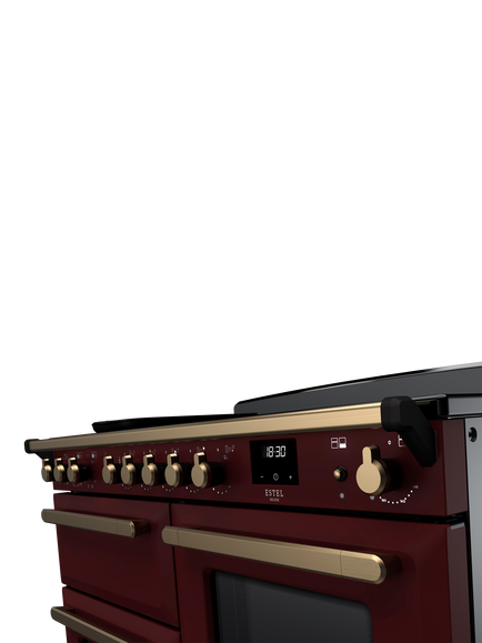 Rangemaster Estel Deluxe 110cm Electric Fuel Range Cooker with Induction Hob - view 2, Bordeaux/Antique Brass