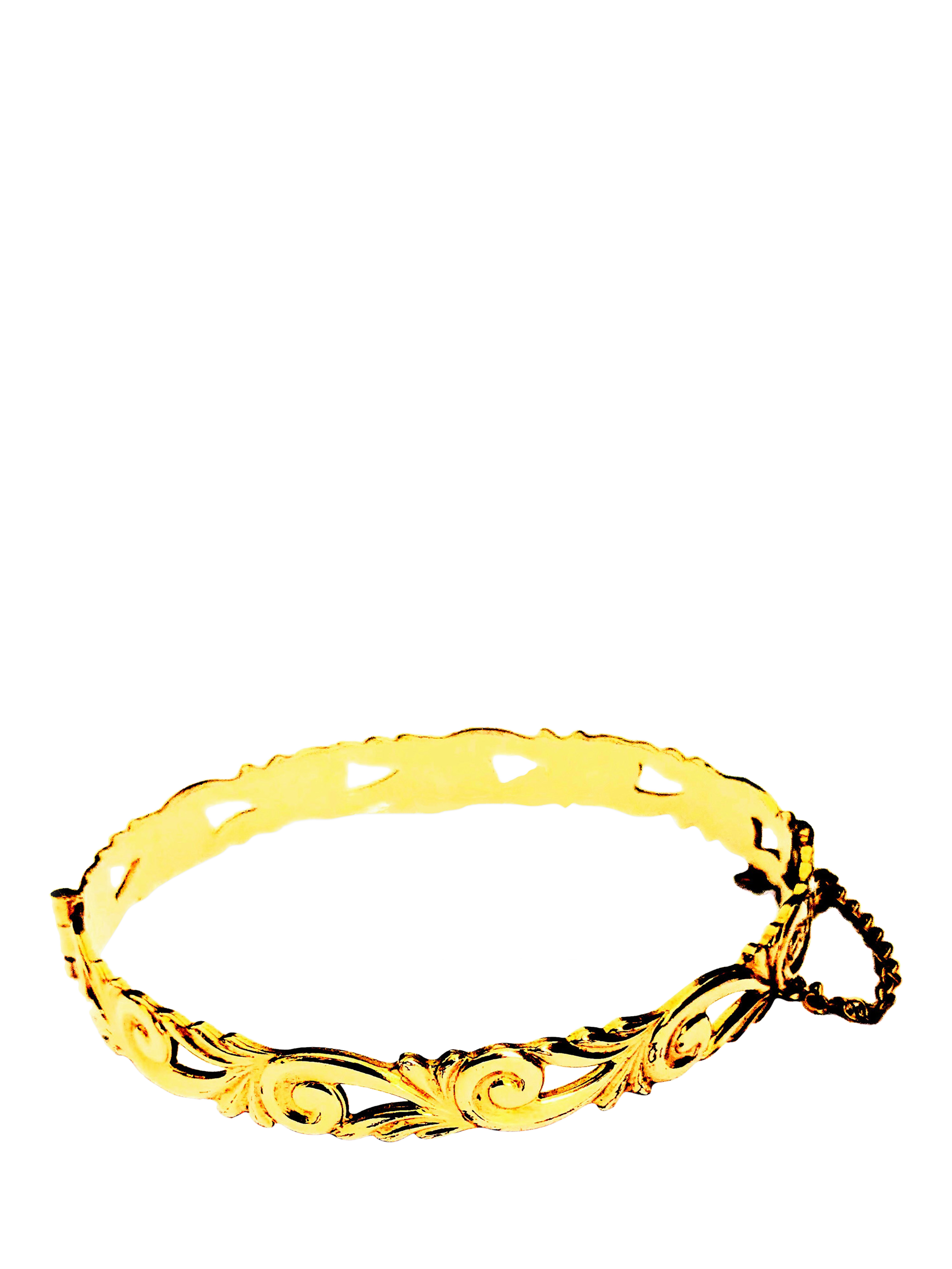 Product image 1 of 1, which shows L & T Heirlooms Pre-Loved 9ct Yellow Rolled Gold Celtic Scroll Leaf Hinged Bangle