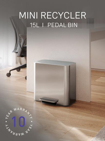 Simplehuman Mini Recycler Pedal Bin, 15L - view 2, Silver