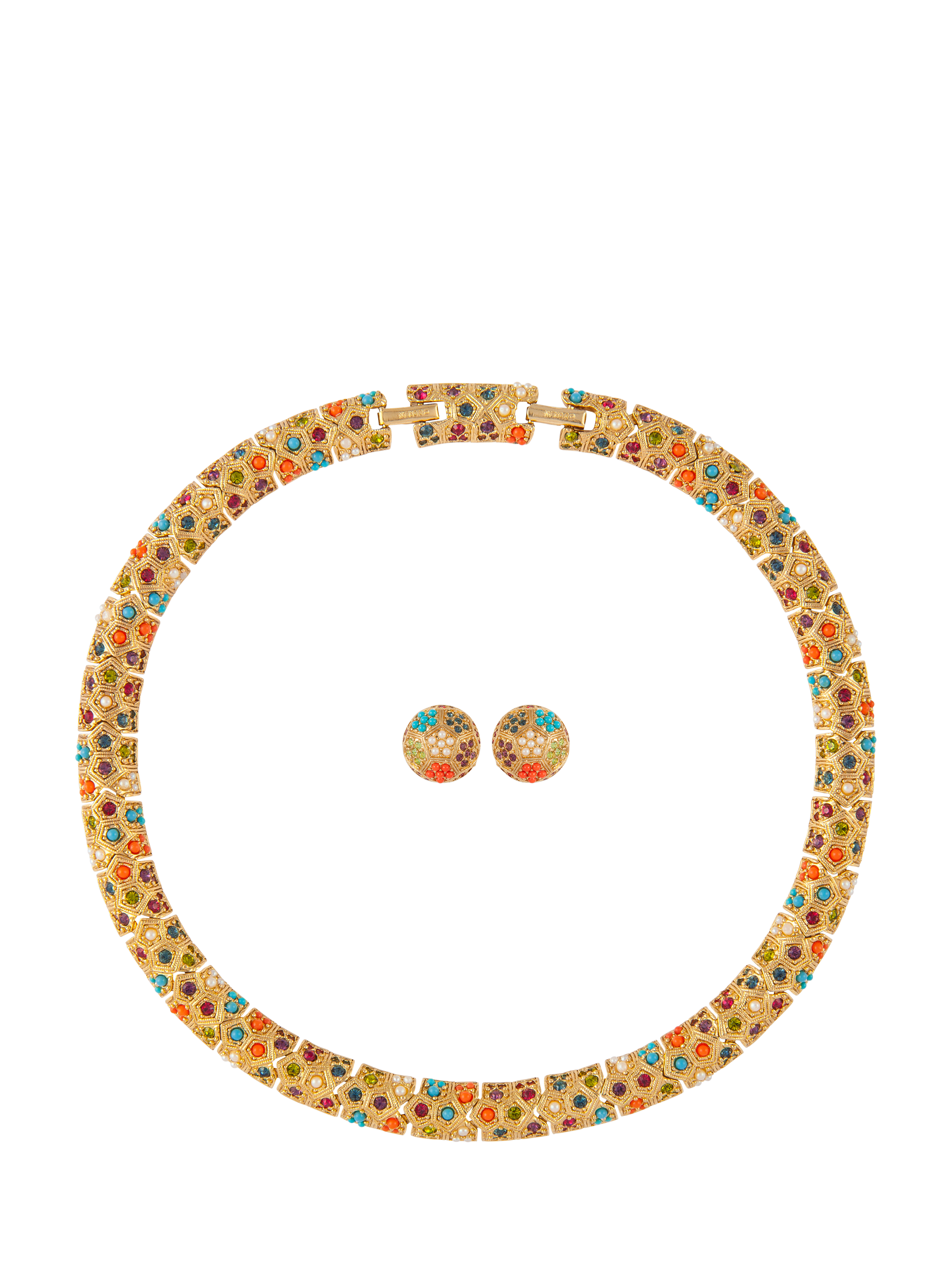 Product image 1 of 5, which shows Susan Caplan Pre-Loved D'Orlan 22ct Gold Plated Swarovski Crystals Earrings and Necklace Set, Date Circa 1980s