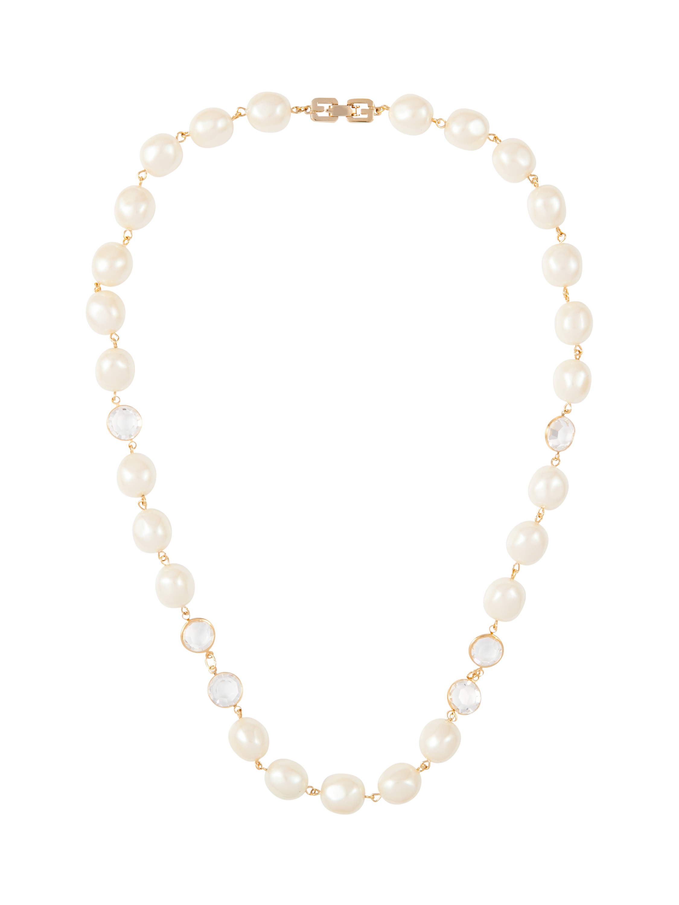 Product image 1 of 2, which shows Susan Caplan Pre-Loved Givenchy Faux Pearl Swarovski Crystals Necklace, Gold