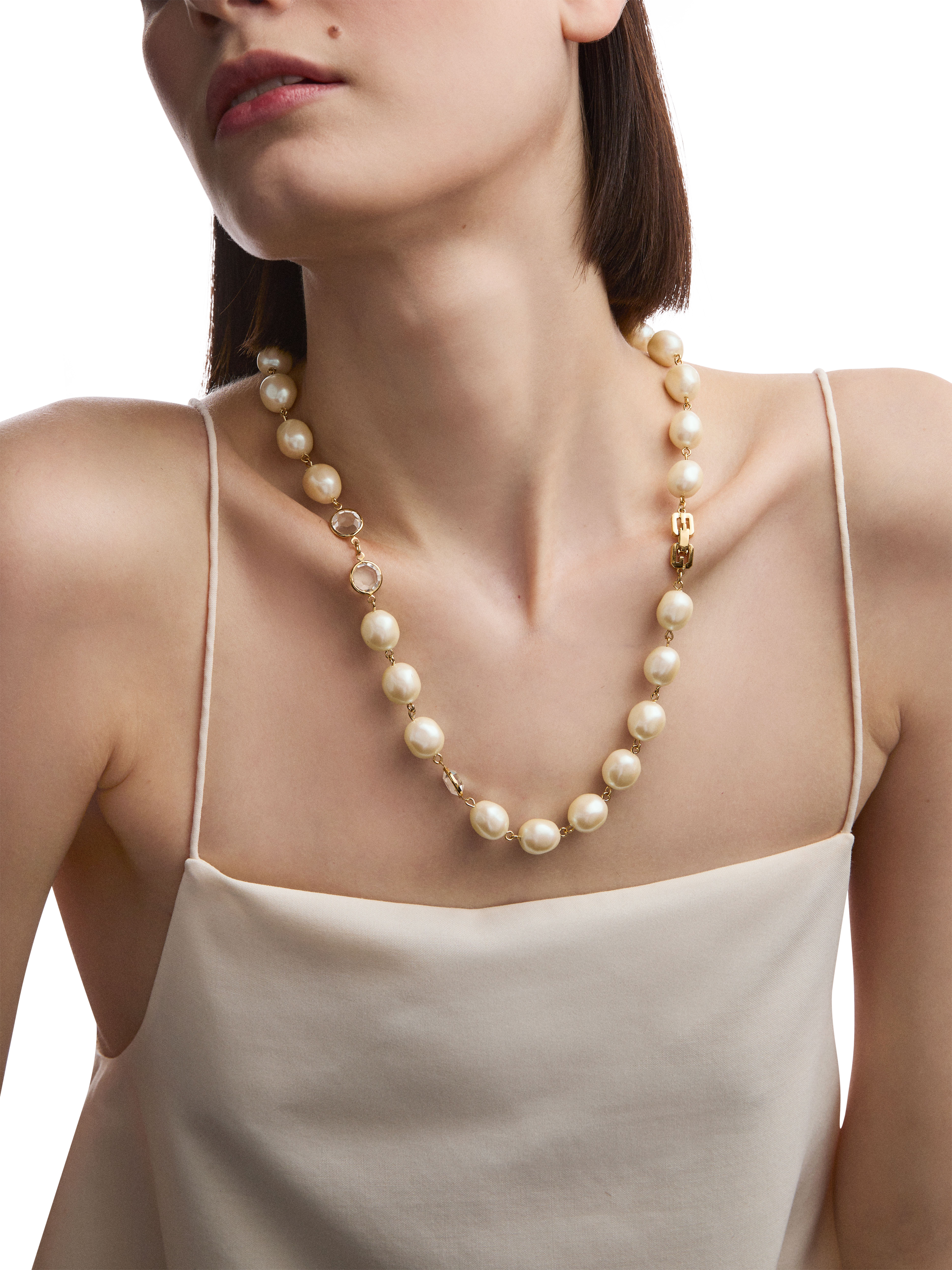 Product image 2 of 2, which shows Susan Caplan Pre-Loved Givenchy Faux Pearl Swarovski Crystals Necklace, Gold