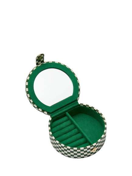 Daisy London x Shrimps Checkerboard Compact Jewellery Case, Green, Green
