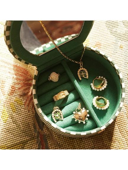 Daisy London x Shrimps Checkerboard Compact Jewellery Case, Green - view 2, Green