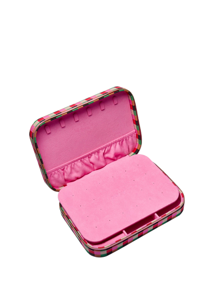Daisy London x Shrimps Grid Print Compact Jewellery Case, Multi - view 2, Pink