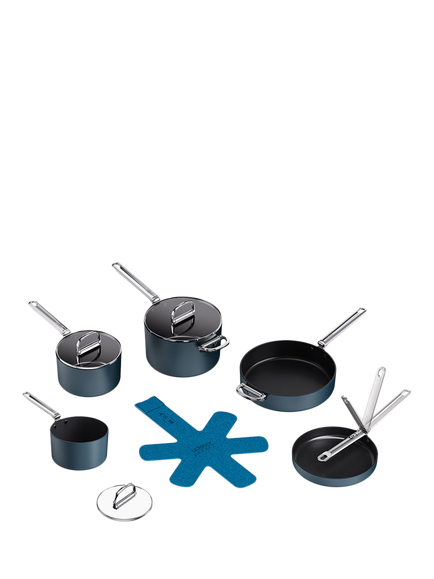 Joseph Joseph Space Folding Handle Aluminium Non-Stick Saucepan & Accessories Set, 5 Piece, Navy, Navy