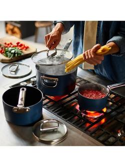 Joseph Joseph Space Folding Handle Aluminium Non-Stick Saucepan & Accessories Set, 5 Piece, Navy - view 2, Navy