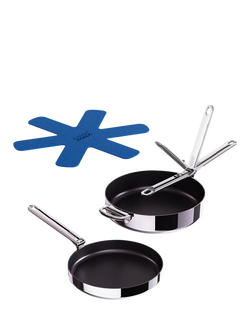 Joseph Joseph Space Folding Handle 3-Ply Stainless Steel Non-Stick Frying Pan & Accessories Set, 2 Piece, Stainless Steel