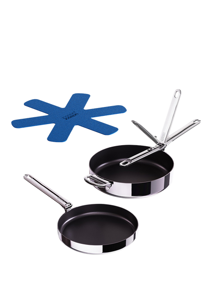 Joseph Joseph Space Folding Handle 3-Ply Stainless Steel Non-Stick Frying Pan & Accessories Set, 2 Piece, Stainless Steel
