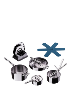Joseph Joseph Space Folding Handle 3-Ply Stainless Steel Pan & Accessories Set, 5 Piece, Stainless Steel